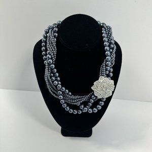 Womens Smoky Grey Pearl Multistrand 18 Inch Choker Necklace Eveningwear